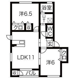 カルレ I(2LDK/2階)の間取り写真