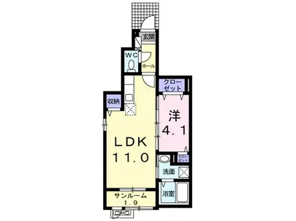 モデルノ α(1LDK/1階)の間取り写真