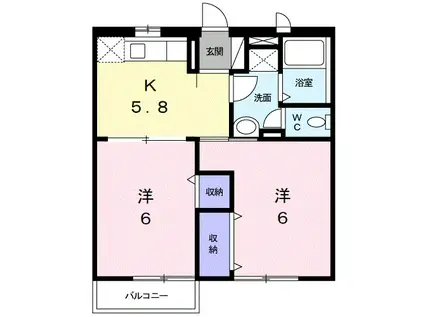 ソレアードII(2K/2階)の間取り写真