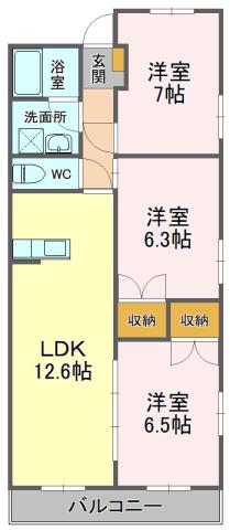 グランドゥール稲川(3LDK/4階)の間取り写真