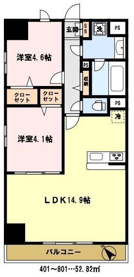 BELAIR川口元郷(2LDK/6階)の間取り写真