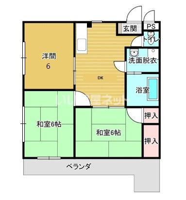 エスポワール神辺(3DK/2階)の間取り写真