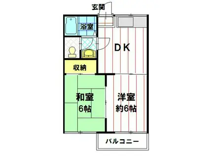 ロワイアル本郷(2DK/2階)の間取り写真