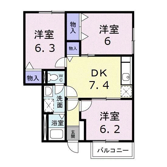 タウニーヒルズ(3DK/1階)の間取り写真