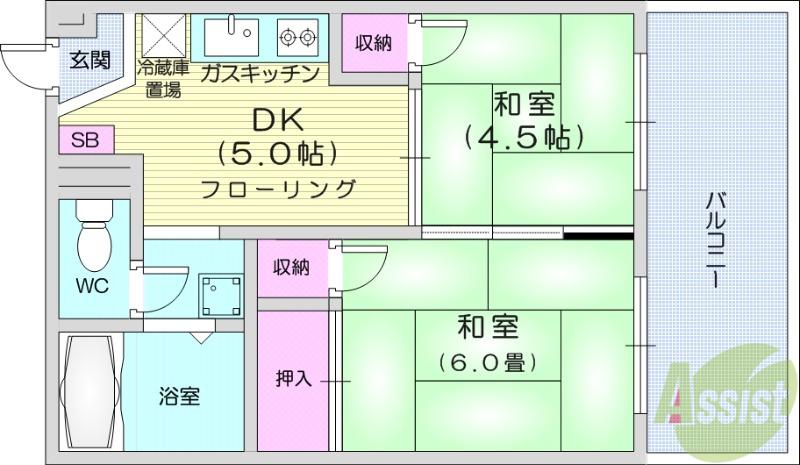早坂ビル(2DK/4階)の間取り写真