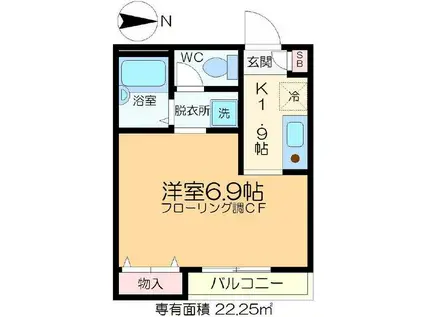 シェルム旭II(1K/2階)の間取り写真