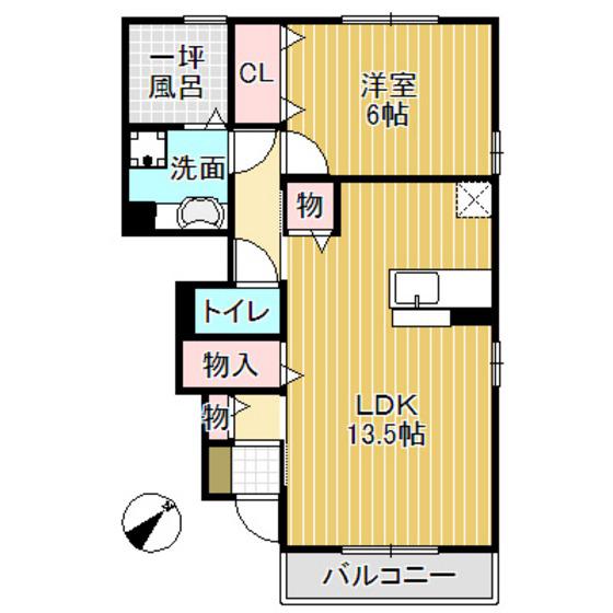 D-ROOM小矢部 A棟(1LDK/1階)の間取り写真