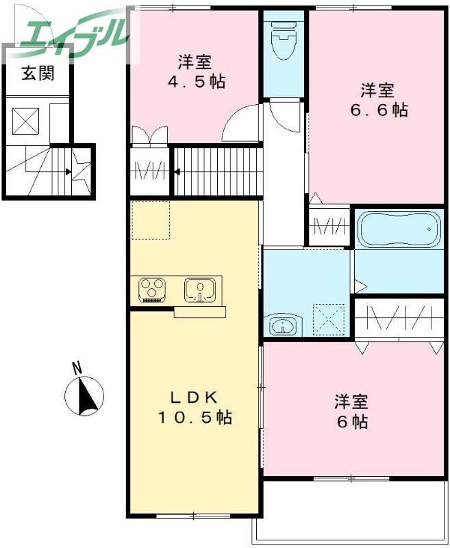 ユアメゾン益野B(3LDK/2階)の間取り写真