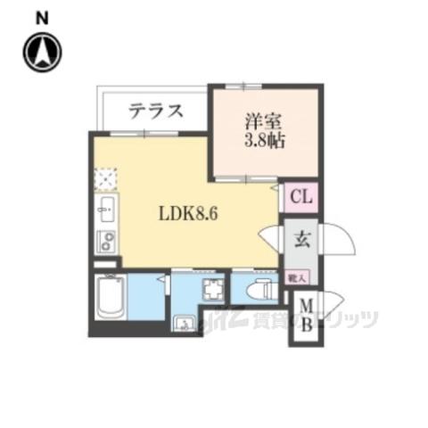 センチュリー嵯峨嵐山(1LDK/1階)の間取り写真