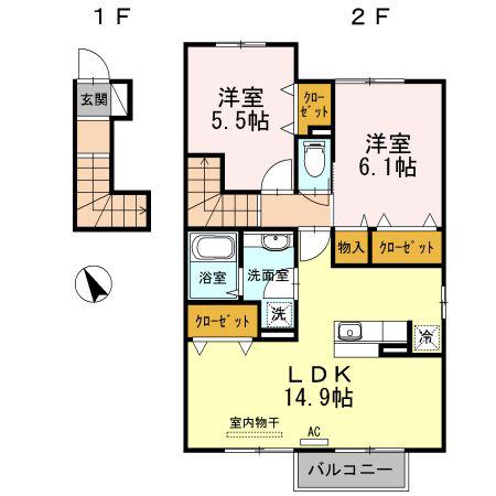 フラワーズメゾン(2LDK/2階)の間取り写真