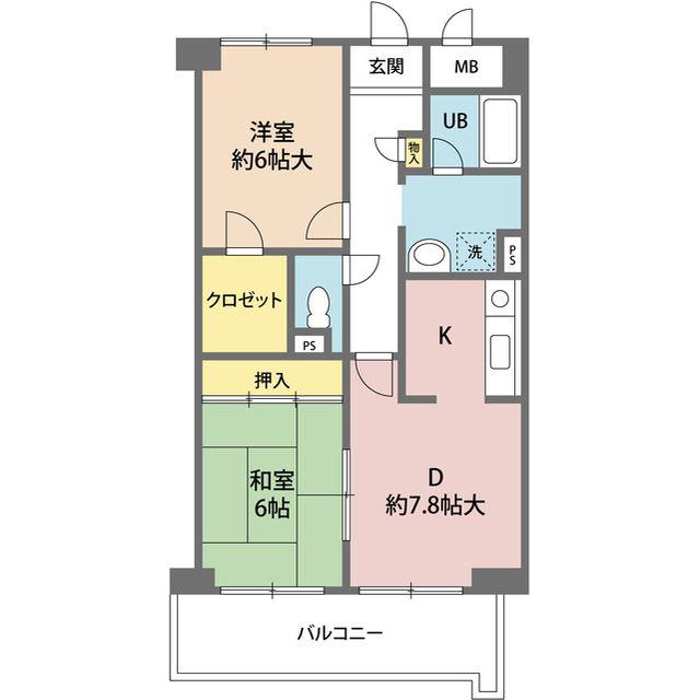 プリムヴェール(2DK/1階)の間取り写真