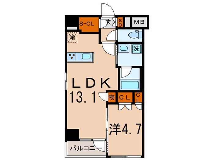 プラウドフラット根津谷中(1LDK/1階)の間取り写真