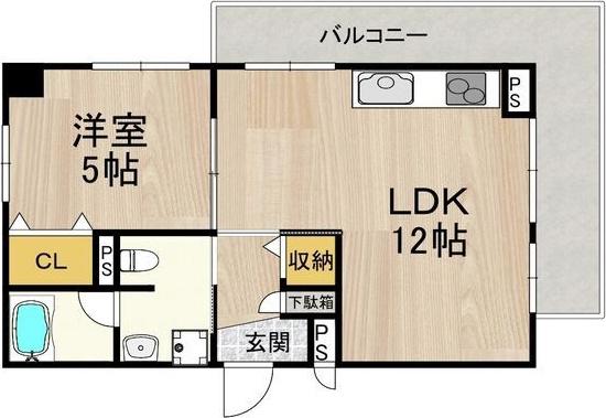 フェルザ今宮戎(1LDK/4階)の間取り写真
