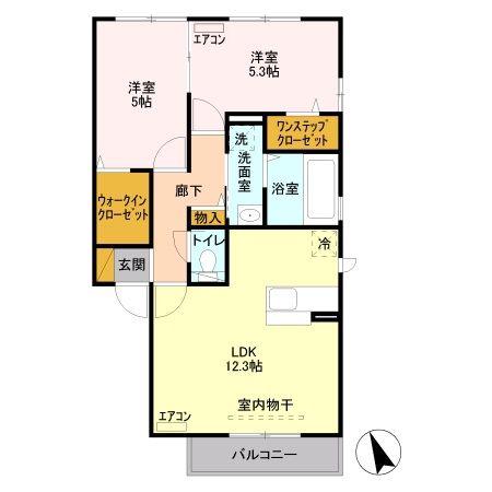 フェニックス小仙波D(2LDK/2階)の間取り写真