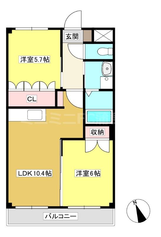 レジデンス AI(2LDK/3階)の間取り写真