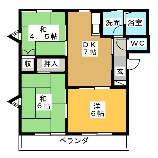 横山マリノス C(3DK/1階)の間取り写真