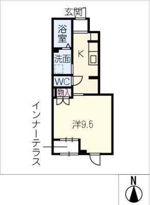 ディアベルジュII(1K/1階)の間取り写真