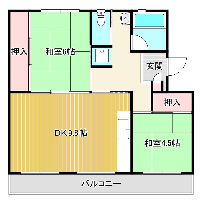 箕面如意谷15号棟(3DK/3階)の間取り写真