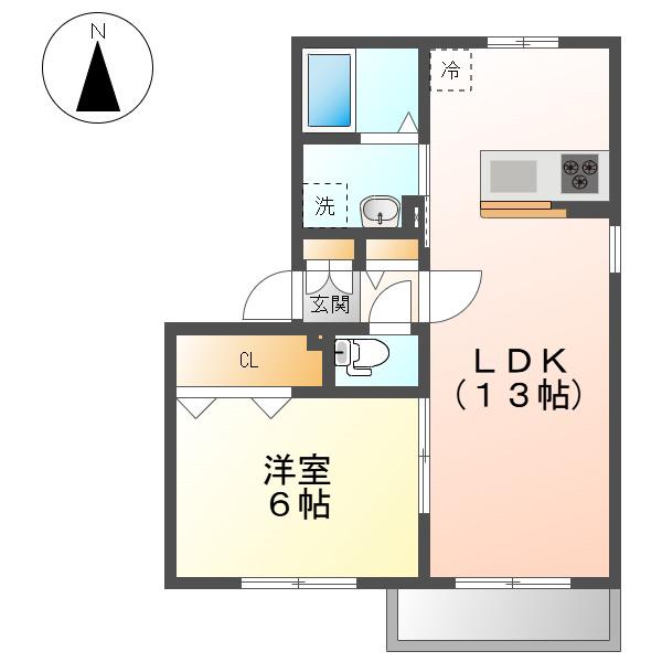 ピュア・コスモA(1LDK/1階)の間取り写真