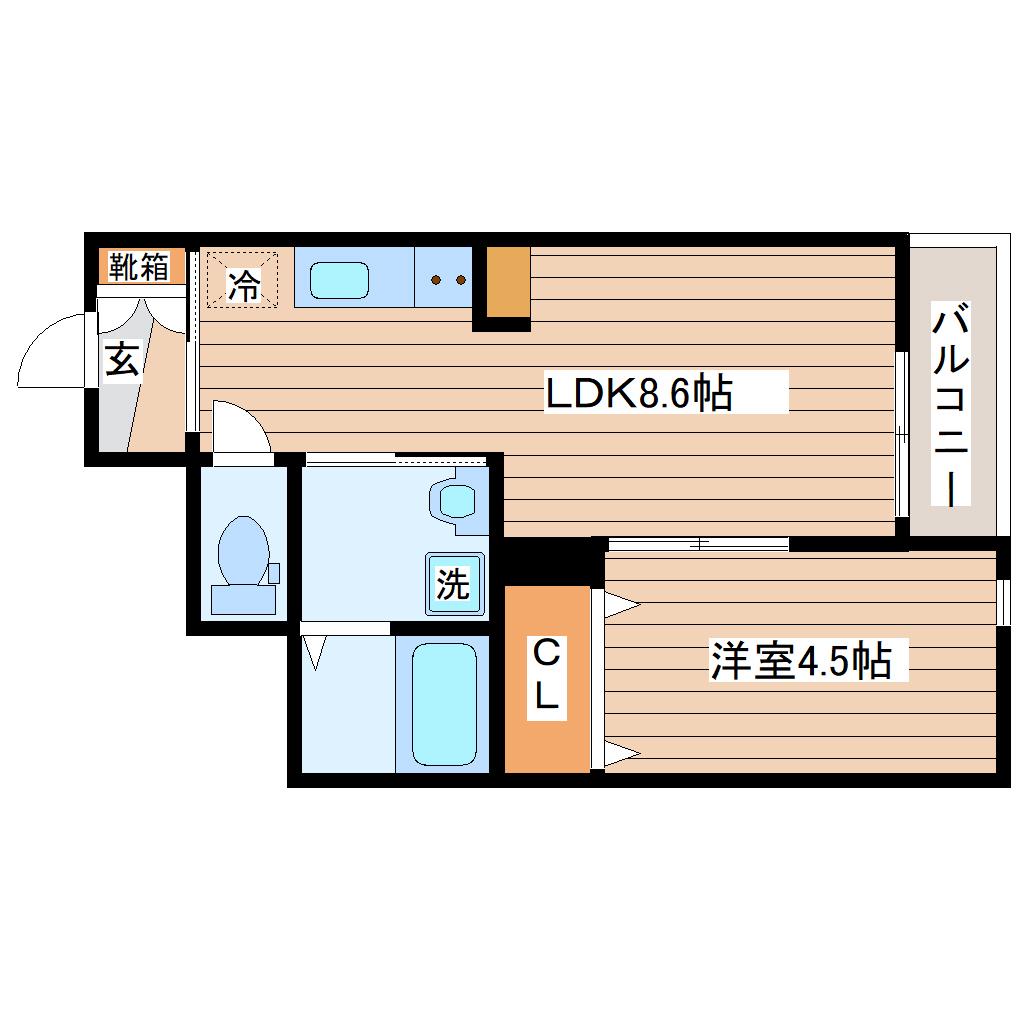サムズアップ名取(1LDK/1階)の間取り写真