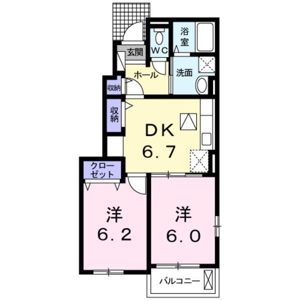 シルバーストン Ⅰ(2DK/1階)の間取り写真