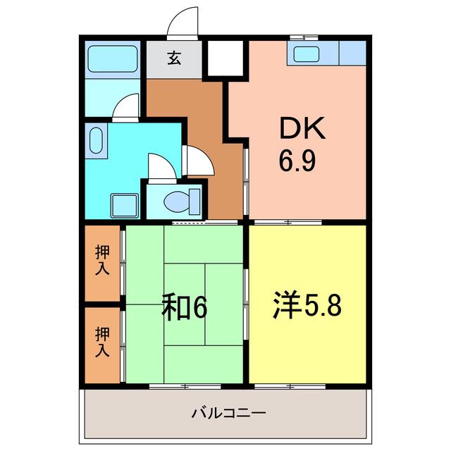 レジデンス横山(2DK/4階)の間取り写真