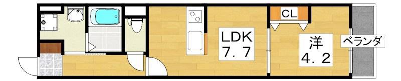 ウイング牧野駅前(1LDK/1階)の間取り写真