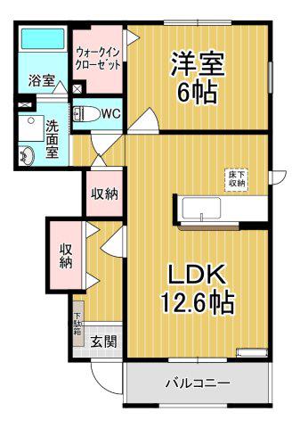 コンフォート D(1LDK/1階)の間取り写真