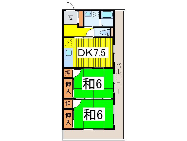 臼木ハイツ(2DK/2階)の間取り写真