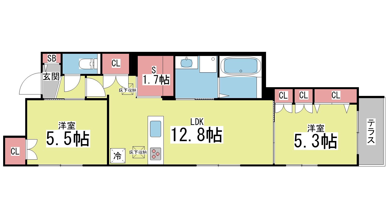 ラゾスミカゲ(2LDK/1階)の間取り写真