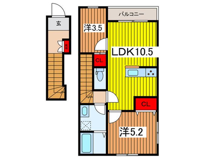 リーブルファイン緑区中野田II(2LDK/2階)の間取り写真