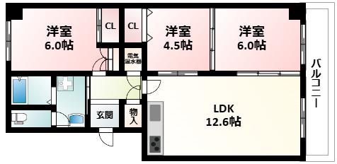 緑地公園リッツハウス(3LDK/3階)の間取り写真
