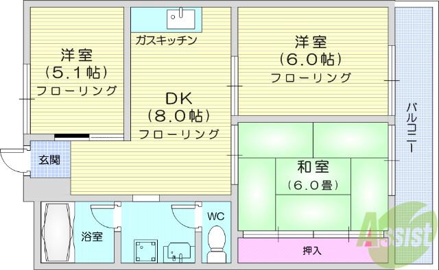 セクターズマンション(3DK/2階)の間取り写真