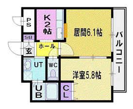INOVE札幌清田(1LDK/6階)の間取り写真
