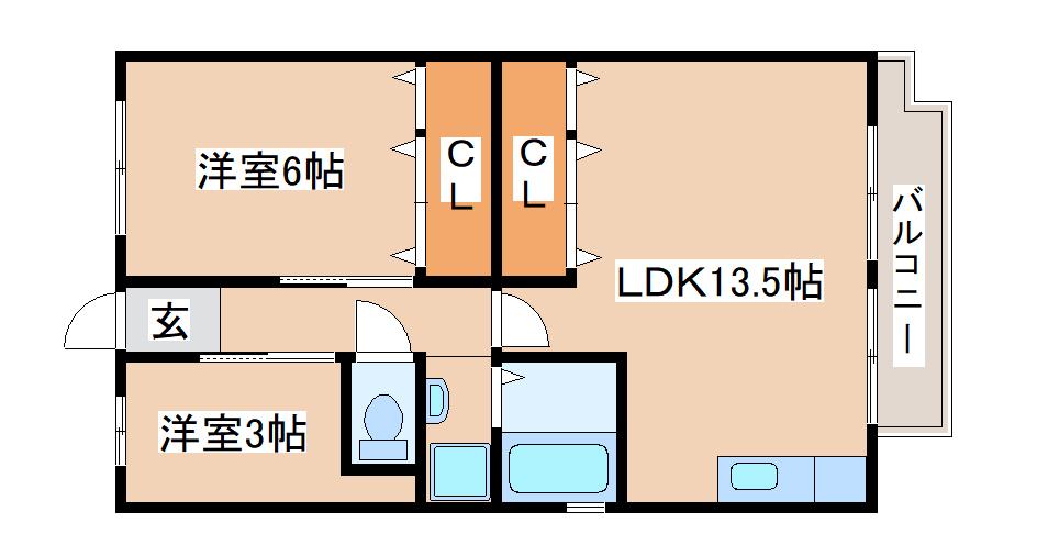 白川台農住E棟(2LDK/2階)の間取り写真