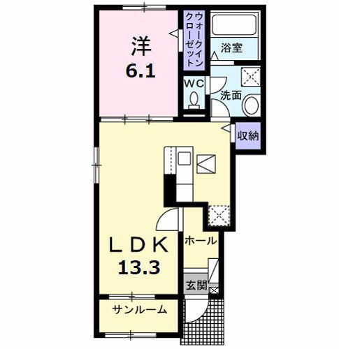 ラ・ルミエール B(1LDK/1階)の間取り写真