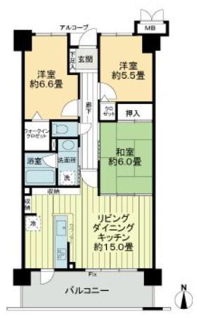 サーパス西開発(3LDK/4階)の間取り写真