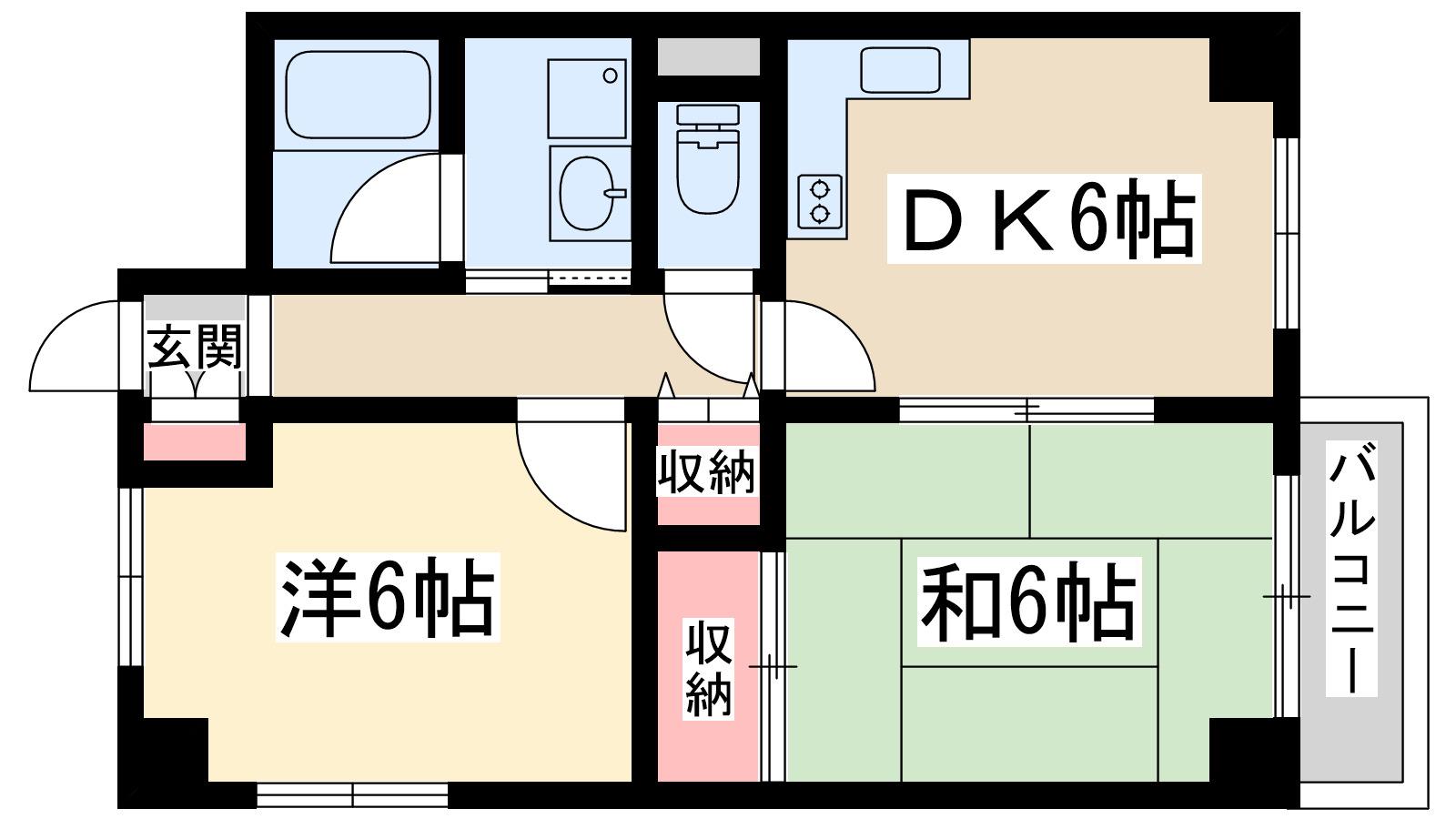 第2シャトー中尾(2DK/7階)の間取り写真