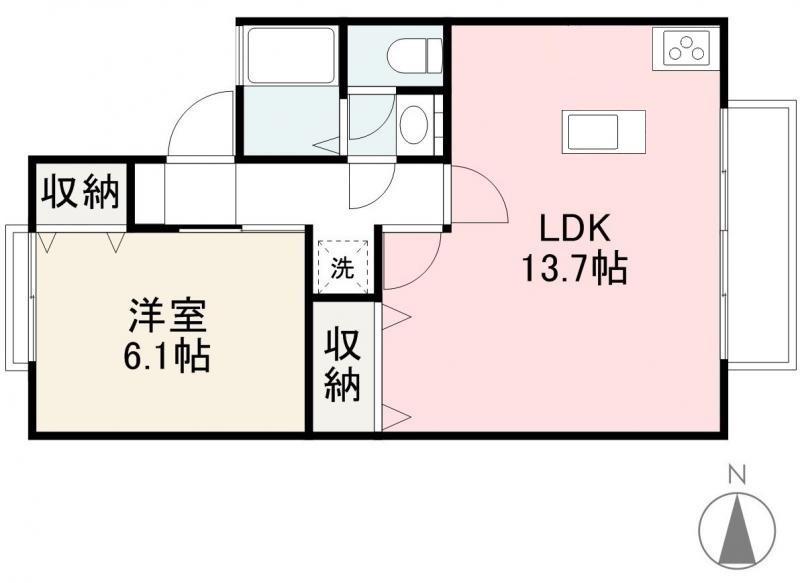 平石ハイツII(1LDK/1階)の間取り写真