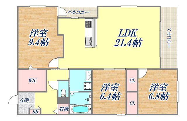 芦屋CUBE山手(3LDK/2階)の間取り写真