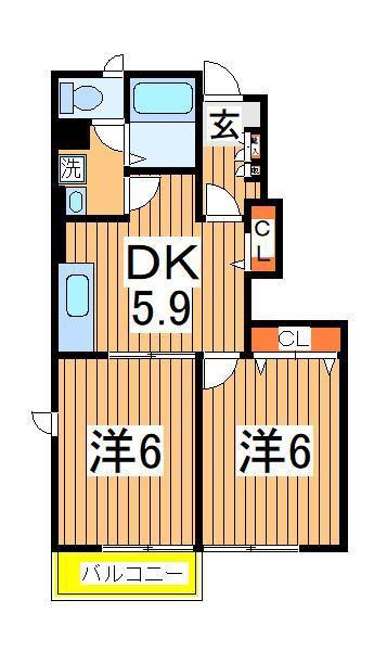 エーデルⅢ(2DK/1階)の間取り写真
