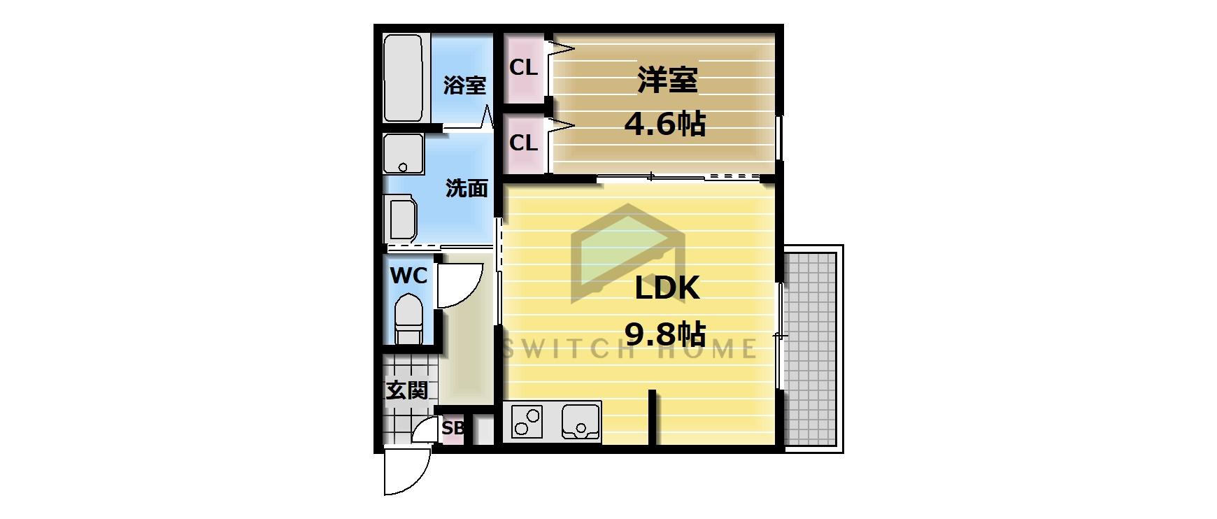 ジーメゾン東大阪寿クラディア(1LDK/2階)の間取り写真