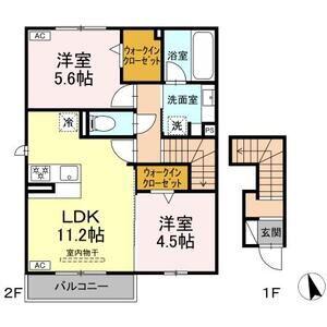 アンティエーヌ トリシア(2LDK/2階)の間取り写真