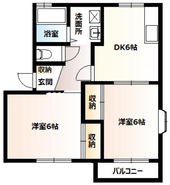 サンバレー林B(2DK/2階)の間取り写真