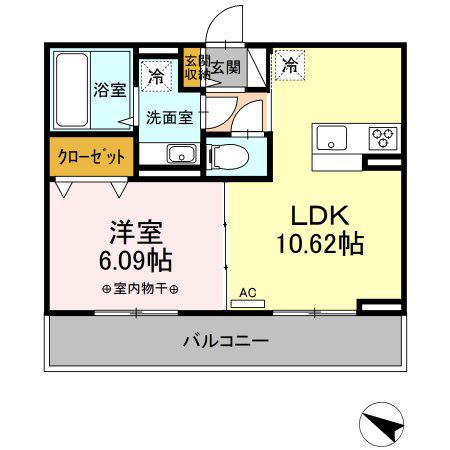 プラシードK(1LDK/2階)の間取り写真