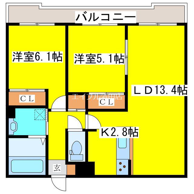レジデンス北野ヒルズI(2LDK/3階)の間取り写真