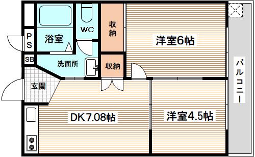 淡路第3ダイヤモンドハイツ(2DK/5階)の間取り写真