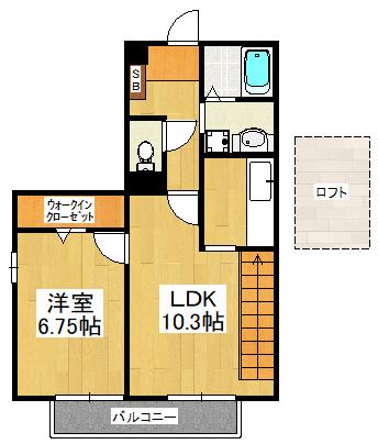 オークヒル(1LDK/2階)の間取り写真