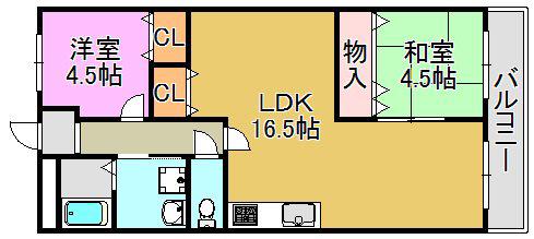 ドルミ・ムラオ(2LDK/1階)の間取り写真
