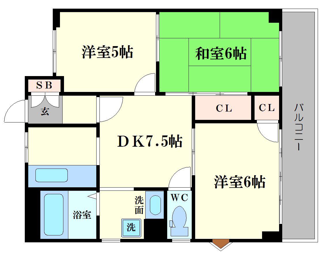 フローライト桜川(3DK/3階)の間取り写真